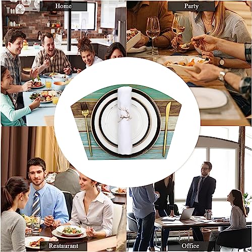 SHACOS Small Round Table Placemats Set of 5 Woven Vinyl Wedge Placemats with Centerpiece Round Table Mats Wipe Clean, Teal Brown Stripe Wood Board - color: Teal Brown
