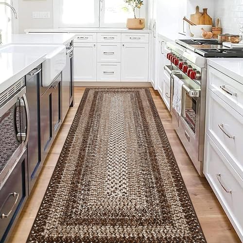 RUGSREAL 2x6 Runner Rug Braided Print Hallway Area Rugs Machine Washable - color: Brown, size: 2' x 6' (Runner)