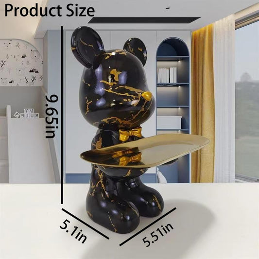 Bear Statue Resin Tray Sculpture for Home and Office Decor, Suitable for Bedroom, Living Room, Office on Table, Desktop, Shelves and Cabinet (Black Gold) - color: Black Gold