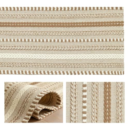 Artoid Mode Coffee Farmhouse Stripe Braided Table Runner 12x72 Inch - color: Light Coffee, size: 12" x 72", Table Runner