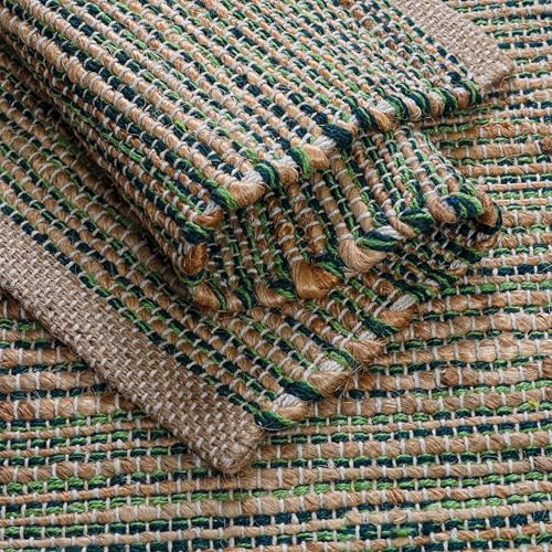 Cotton/Jute Placemats Set of 4-13x19 Inch - Natural - Green - color: Natural - Green