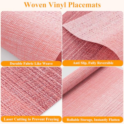 SHACOS Gradient Pink Woven Placemats Set of 6 Place Mats Indoor Outdoor - color: Gradient Pink, size: Set of 6