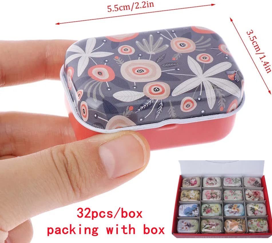 32Pcs Mini Flower Tin Trinket Jewelry Organizer Box Tinplate Storage Case with Lid Small Rectangular Bead Container for Storage of Small Items, Crafts, Christmas stocking stuffers(flower)