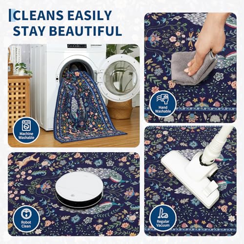 Garvee Floral 5x7 Area Rugs Washable Living Room Rug Entryway Rug Blue - color: Blue, size: 5' x 7' (Rectangular)