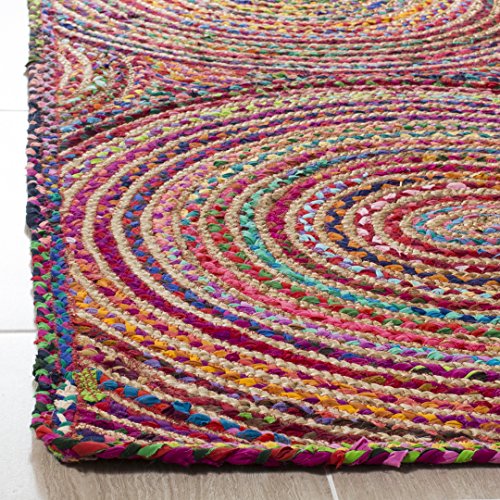 SAFAVIEH Cape Cod Collection Accent Rug - 3' x 5', Red & Multi, Handmade Boho Braided Circles Jute & Cotton, Ideal for High Traffic Areas in Entryway, Living Room, Bedroom (CAP203A) - color: Red/Multi, size: 3' x 5' (Rectangular)