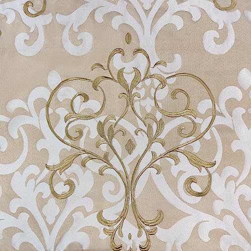 Loom and Mill Luxury Embroidered Damask Valances for Windows, Sand, 54"x18" - color: Edinburgh-sand