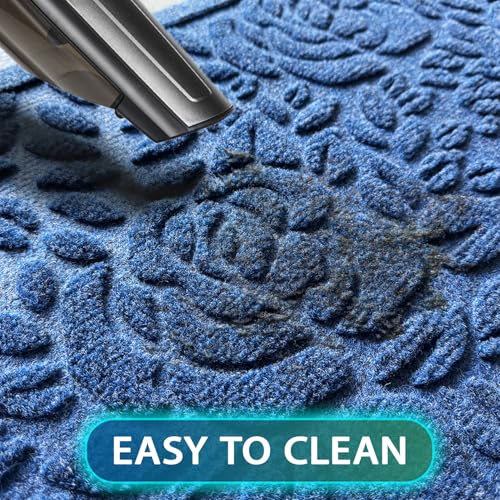 Bulijojo Front Door Mat Entrance,Durable Heavy Duty Welcome Mat,Thick Absorbent Natural Rubber Non Slip Mat,Sturdy Entryway Blue Flower,23x35 - color: Blue Flower, size: 1'11" x 2'11" (Rectangular)