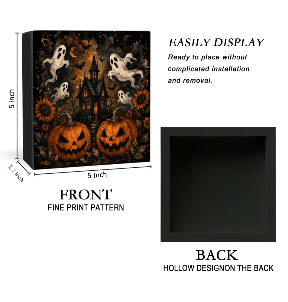 Spooky Gothic Halloween Wooden Box Decorative Sign 5x5 Inch - color: K