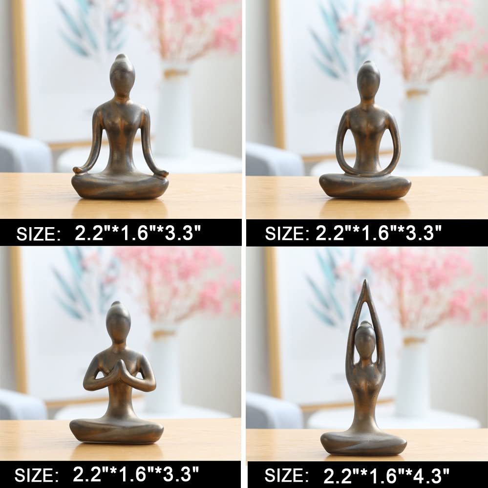 OwMell Lot of 4 Meditation Yoga Pose Statue Figurine Ceramic Yoga Figures - color: Patina Gold