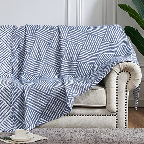 jinchan 100% Cotton Muslin Blanket Twin Boho Throw Blanket 60x80 Dusty Blue - color: B. Square Blue, size: 60"x80"
