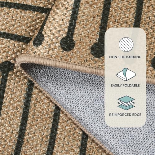 Lahome Tan Rug for Living Room,Geometric 8x10 Washable Nature Easy Jute Rug - color: Brown and Black-rhombus, size: 8 x 10 feet