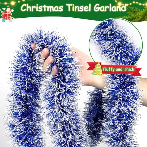 50FT Blue Christmas Tinsel Garland Christmas Tree Decoration - color: Blue White