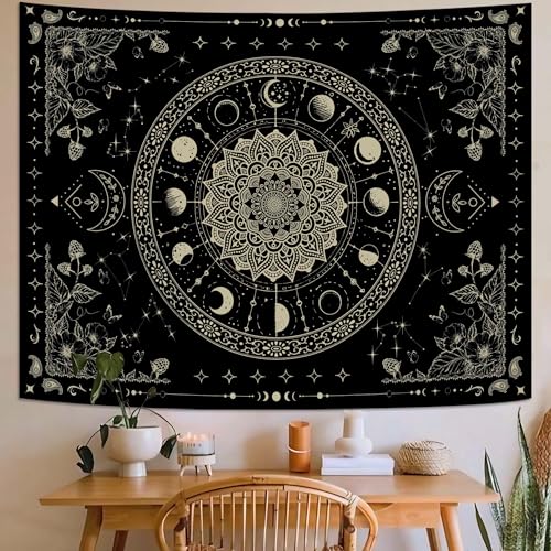 Lunerfex Mandala Moon Tapestry Boho Tapestry for Bedroom Black Tapestries Wall Hanging Living Room Wall Art and Home Decor 60x80 - color: Black, size: 80"L x 60"W
