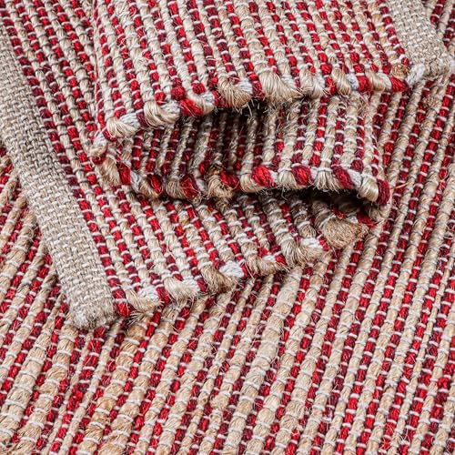 Cotton/Jute Placemats Set of 4-13x19 Inch - Natural - Red - color: Natural - Red