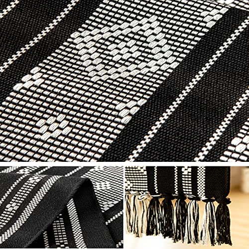 Boho Table Runner with Tassel, Farmhouse Table Runner 71 Inches Long for Dining Table Decor, Wedding, Party and Dresser Decor, Black and White - size: 13.5''x71''13.5*90‘’