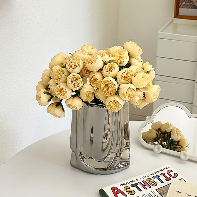 Ceramic Flower Vase, Crinkle Paper Shape, Silver Metal, Decorative Home Accent (Small) - size: Small