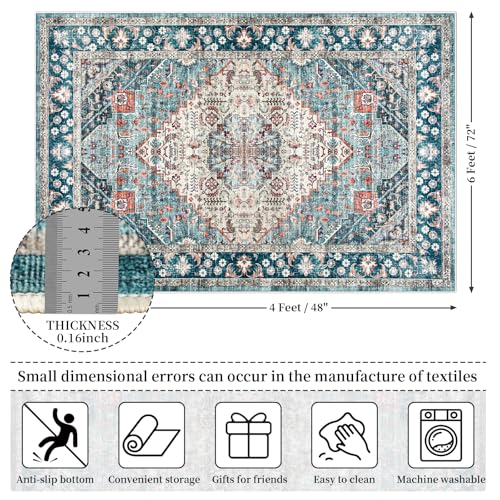 Amearea Vintage Design Area Rug for Living Room, 4x6 Light Blue Bedroom Rug - color: Light Blue, size: 4' X 6' (Rectangular)