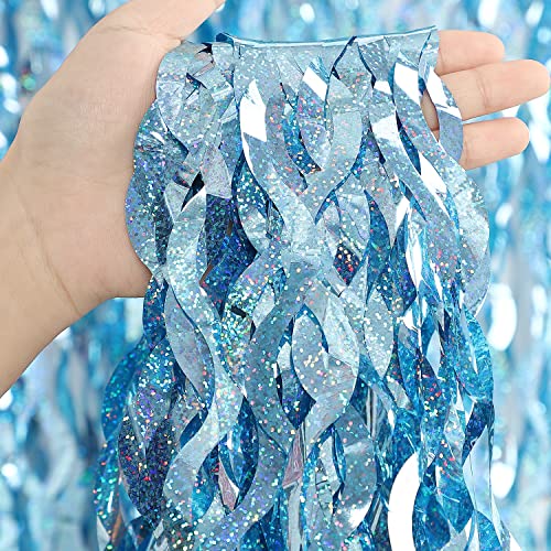 CYLMFC 3 Pack 3.3 ft x 6.6 ft Tinsel Foil Fringe Curtain Blue - Foil Fringe Backdrop Wall Curtains for Baby Shower,Mermaid,Under The Sea,Ocean,Frozen Party Decorations - color: Laser Blue