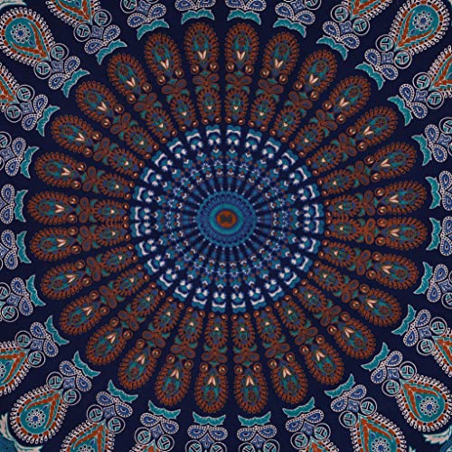 Bless International-Organic-Cotton-Blue-Green-Handmade-Mandala-Tapestry - color: Blue Green, size: 104"L x 88"W