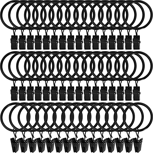 LLPJS Curtain Rings with Clips, 1.5 inch ID, 60 Pack, Black - color: Black, size: 1.5" I D Set of 60