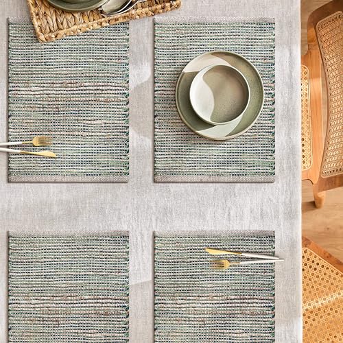 Cotton/Jute Placemats Set of 4-13x19 Inch - Natural - Green - color: Natural - Green