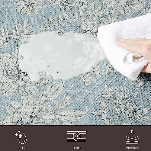 Laura Ashley - Anti-Fatigue Kitchen Mat, Iris Floral Design, Stain, Water & Fade Resistant, Cooking & Standing Relief, Non-Slip Backing, Measures 17.5" x 48", Light Blue Iris - color: Light Blue / Gray, size: 48"L x 17.5"W x 0.47"Th