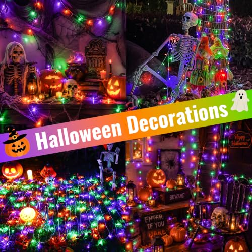 QITONG 2 Pack Battery Operated Halloween Lights, Each 33ft 100 LED - color: Purple Orange and Green, size: 2Pack