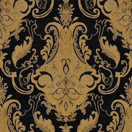 Loom and Mill Classic Chenille Damask Valances for Windows, Black, 54"x18" - color: Florence-black+copper Bronze