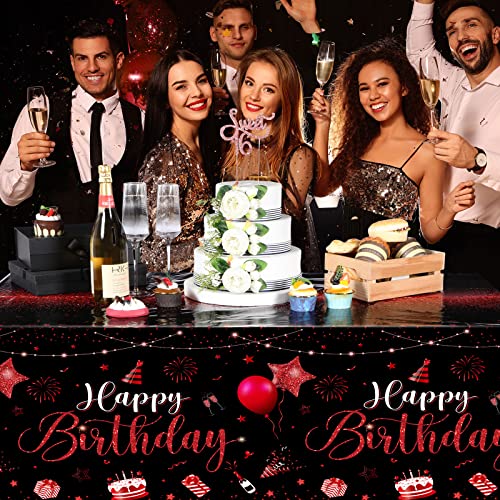Tudomro 3 Pcs Plastic Happy Birthday Party Tablecloths,Black Red - color: Black Red