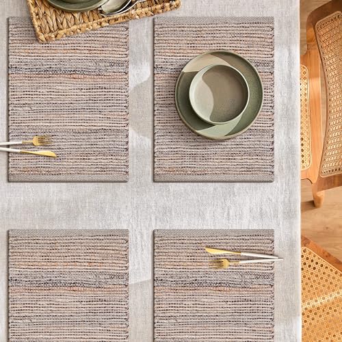 Cotton/Jute Placemats Set of 4-13x19 Inch - Natural - Brown - color: Natural - Brown