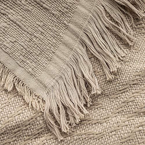 GLORY SEASON 100% Cotton Throw Blanket in Light Brown Jacqard Weave Fabric with Fringe Soft All Season Cover for Bed Couch and Living Room Sofa,Chair 50x60 Inches - color: Light Brown