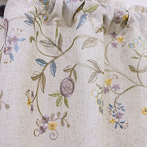 VOGOL Floral Embroidered Pattern Kitchen Valances for Windows, Linen Rod Pocket Curtains Valance for Living Room, 52 Inch Wide by 18 Inch Long, One Panel - color: C1