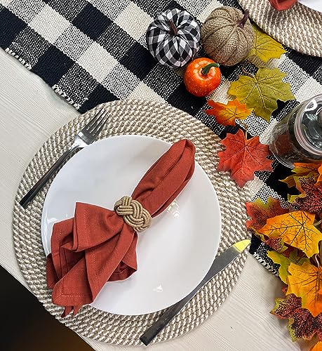 CHARDIN HOME Round Jute & Cotton Woven Braided PLACEMAT (Set of 4), Size -13 inch, Round, Color - Natural Jute & White.