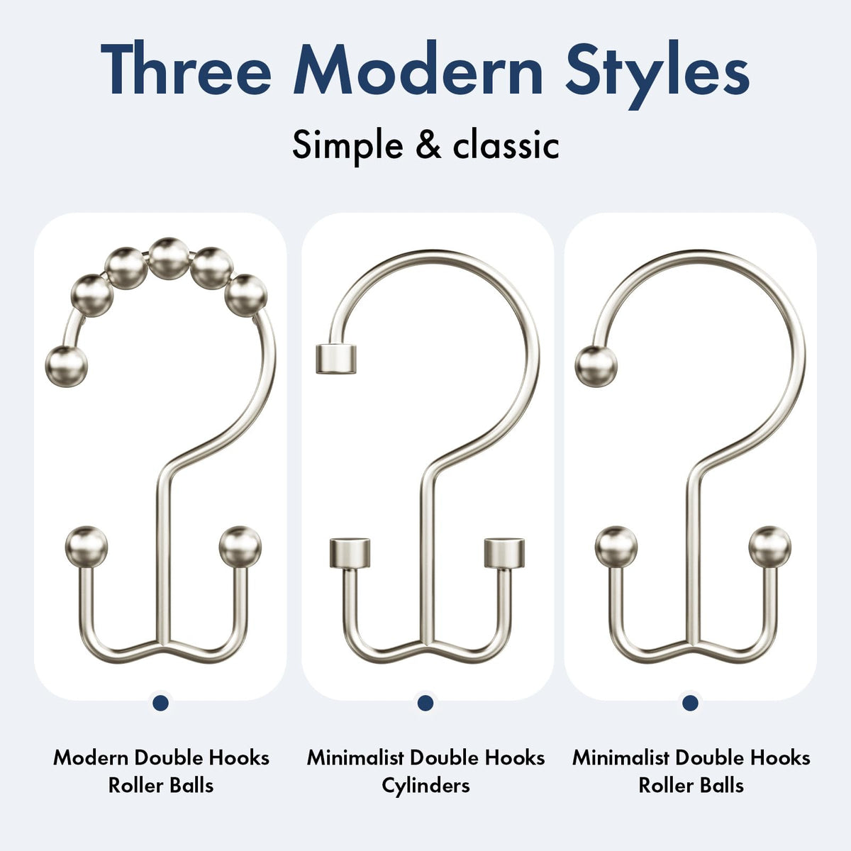 Bathway Shower Curtain Hooks Matte Nickel Shower Curtain Rings, 12 Pcs Double Hook Shower Curtain Hooks Rings Shower Curtain Hangers Rust Proof, Metal Shower Hooks for Bathroom Shower Curtain Rod - color: Matte Nickel, style: Minimalist