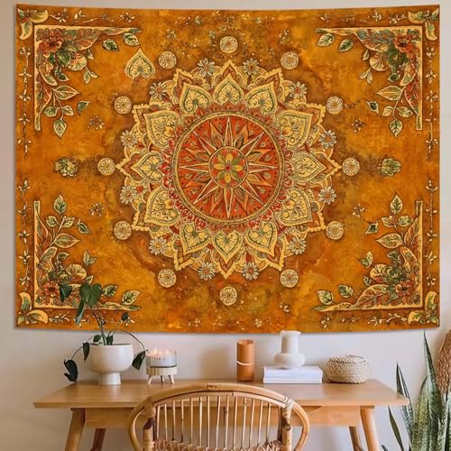 Lunerfex Floral Mandala Tapestry Boho Tapestry for Bedroom Brown Tapestries Wall Hanging Living Room Wall Art and Home Decor 60x80 - color: Orange Brown, size: 80"L x 60"W