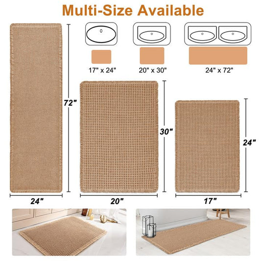 Luxury Waffle Bath Mat, Super Absorbent Non Slip Bathroom Rugs, Boho Ultra Soft Comfort Machine Washable Quick Dry Floor Mats with Tassels (Brown, 20" x 30") - color: Brown, size: 20" X 30"