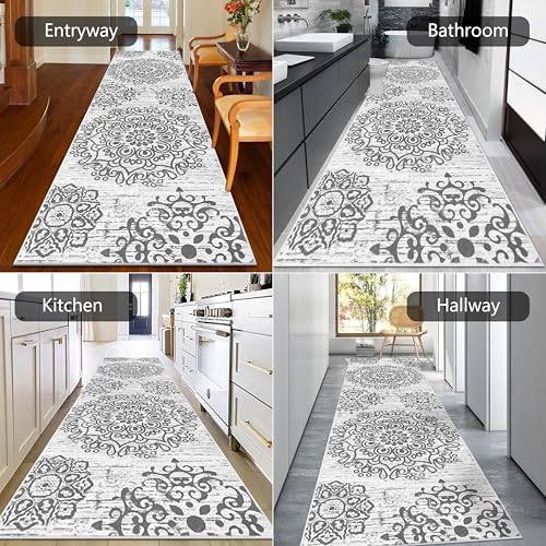 HEBE Hallway Runner Rug 3'x10', Washable Non Slip Kitchen Rug Runner - color: Grey, size: 3' x 10' (Rectangular)