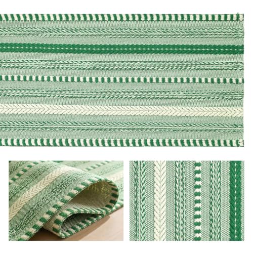 Artoid Mode Emerald Farmhouse Stripe Braided Table Runner 12x72 Inch - color: Emerald, size: 12" x 72", Table Runner