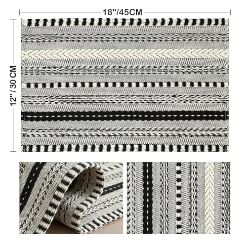 Artoid Mode Black Woven Braided Stripe Placemats Set of 6-12x18 Inch - color: Black, size: 12" x 18", 6 Pcs