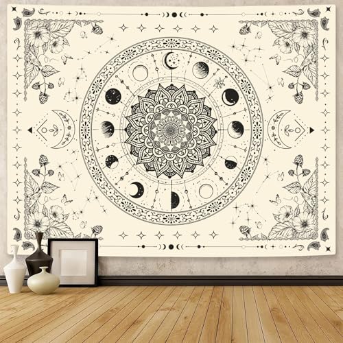 Lunerfex Mandala Moon Tapestry Boho Tapestry for Bedroom Black and White Tapestries Wall Hanging Living Room Wall Art and Home Decor 60x80 - color: Ivory, size: 80"L x 60"W