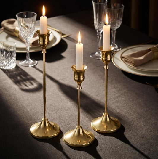 2 Sets Candle Holder Brass Gold Candlestick Holders -Vintage Modern Metal Taper Candle Holders, Decorative Centerpiece for Table Mantel, Wedding Kitchen Home Decor, Wedding Gift,6Pcs - color: Brass Gold, size: 6Pcs