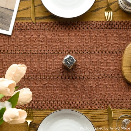Artoid Mode Caramel Woven Farmhouse Hollow Table Runner 12x48 Inch - color: Caramel, size: 12" x 48", Table Runner