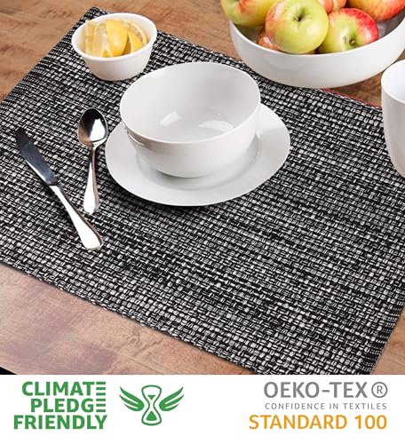 Urban Villa Two Tone Placemat Cotton Tablemat 14x20 (Set of 6) Black White - color: Black/White, size: 14" x 20"