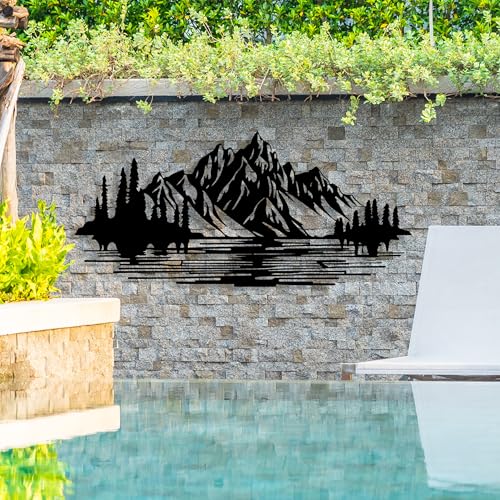 DecoSoul Mountain Forest Metal Wall Decor, Nature and Trees Wall Art, Metal Outdoor Wildlife Lover Gift, Farmhouse Yard Wall Decor, Fireplace Wall Sculptures, Housewarming Gift - style: Mountain & Nature