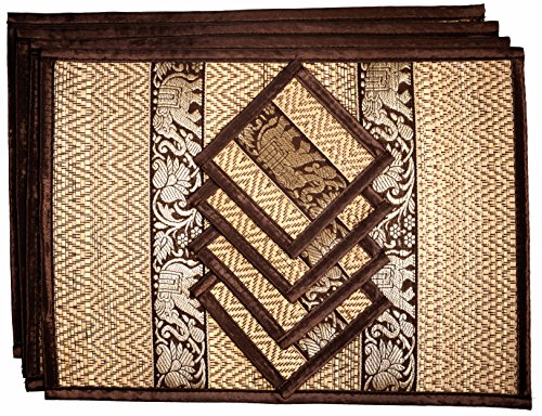 Hand-Woven Wicker Reed Placemats Coaster Set Alternative to Plastic Heat Resistant + Thai Style Durable Placemats, Available in 3 Different Sizes for Dining Table Set of 4 - color: Brown, size: Medium