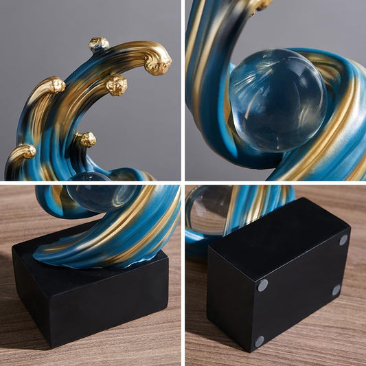 Modern Abstract Decorative Wave Statue, Blue Abstract Art Home Decor,Crystal Ball Art Wave Resin Sculpture, Office Desk Stand, Dining Table Center Decorative Aesthetics(B,Blue) - color: Blue, size: B