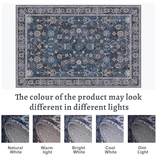 Tangsoo 2x4 Washable Runner Rug for Entryway,Vintage Blue Floral Entry Rug - color: Distressed Blue Black, size: 2' X 4' (Rectangular)