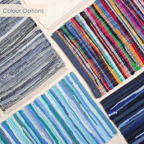 RAJRANG Navy Blue Chindi Cotton Placemats Set of 6 – Reversible Woven Table Mats 13x19 Inch for Dining Room, Kitchen, or Coffee Table Use - color: Navy