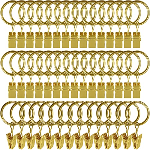 LLPJS Curtain Rings with Clips, 1 inch ID, 44 Pack, Gold - color: Gold, size: 1" I D Set of 44