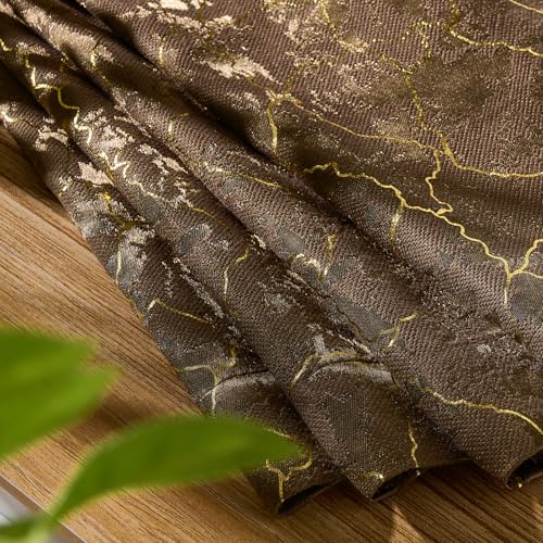Brown and Gold Curtains 84 Inches long 2 Panels Cocoa Abstract Golden Foil Print Jacquard Curtains Grommet Marble Textured Geometry Modern Privacy Window Drapes for Living Room Bedroom, 52x84 - color: Brown, size: 52"W x 84"L (Pack of 2)